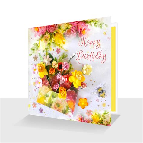 Pretty Happy Birthday Card Envelope of Flowers - Paradis Terrestre