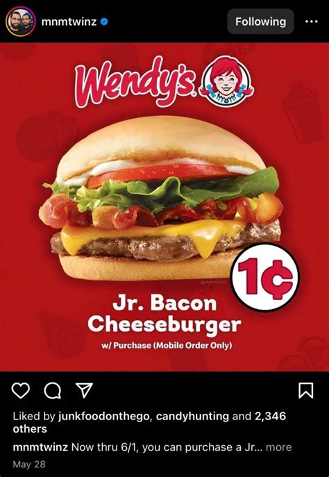 Wendy's Is Selling Jr. Bacon Cheeseburgers For 1¢ For A Limited Time