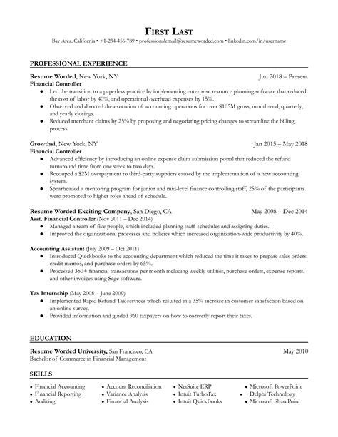 4 Financial Controller Resume Examples for 2024 | Resume Worded