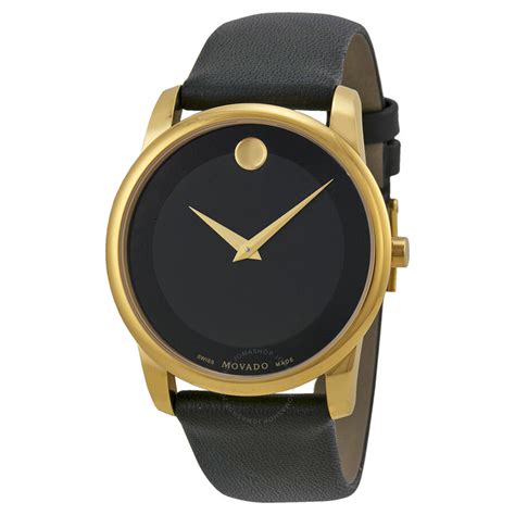 eBay Movado Museum Black Dial Gold Black Leather Mens 2100005 / Womens 2100006 Watch 海淘_海淘网