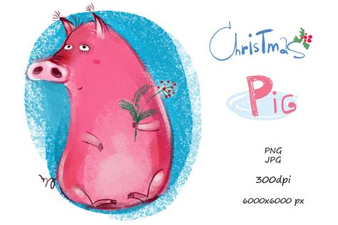 Christmas Pig - illustration (168794) | Illustrations | Design Bundles