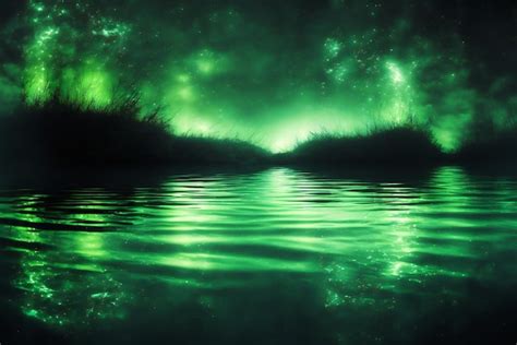 Premium Photo | Aurora sky reflected in water green northern lights nature landscapes