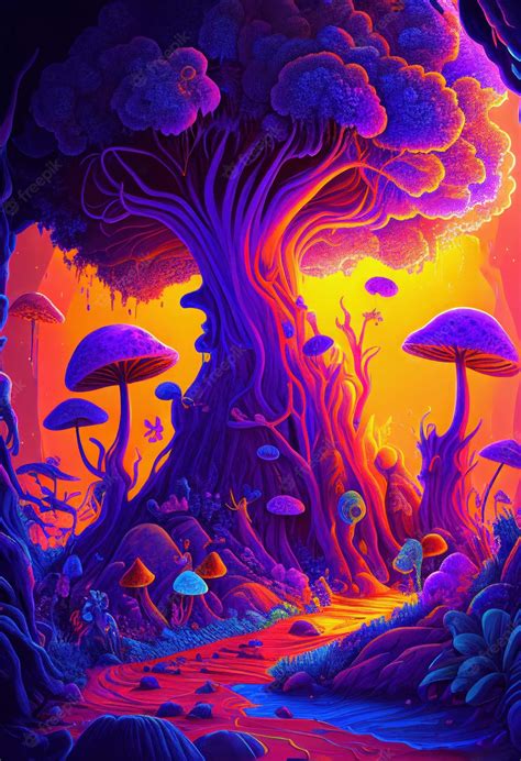 Premium Photo | Fantasy of neon forest glowing colorful like fairytale ...