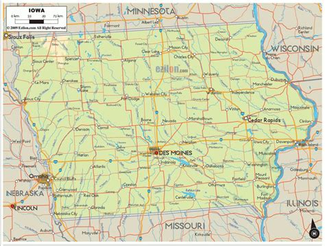 Physical Map Of Iowa - Ezilon Maps regarding Printable Map Of Iowa | Printable Maps