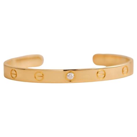 Cartier Love 1 Diamond Yellow Gold Cuff Bracelet Size 17 For Sale at 1stDibs