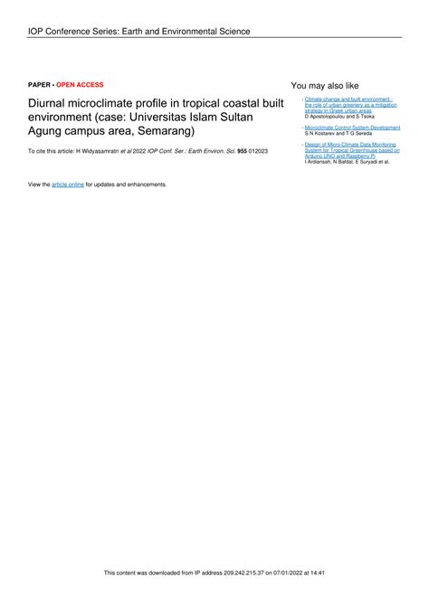 (PDF) Diurnal microclimate profile in tropical coastal built environment (case: Universitas ...