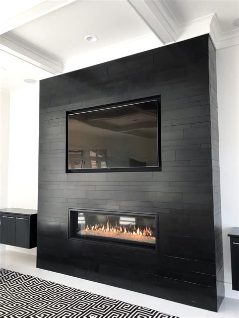 Ebony Planc Large Format Tile Modern Fireplace