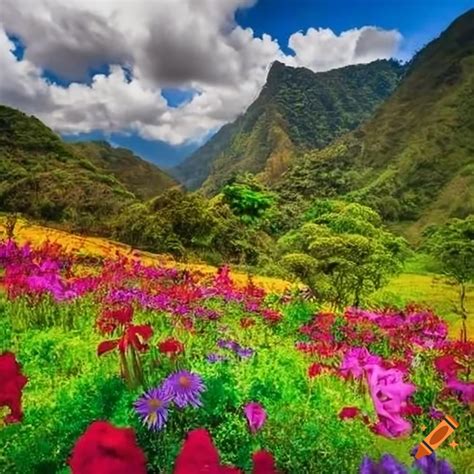 Colorful colombian landscape with flowers on Craiyon
