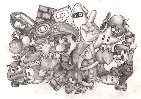 Super Mario Drawing full of Characters by jojoMALFOY | Cool art drawings, Really cool drawings ...