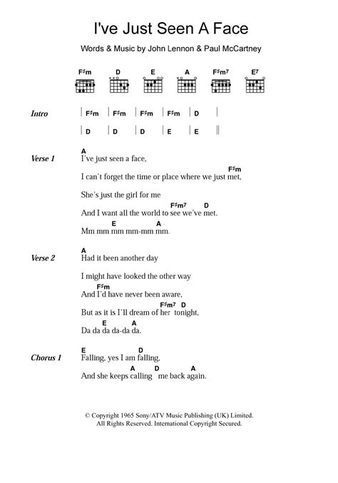 I've Just Seen A Face by The Beatles Sheet Music for Guitar Chords ...