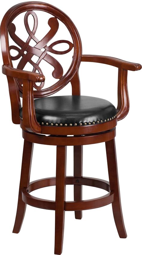 26Inch Black Swivel High Cherry Wood Counter Chair With Arms (Min Order ...