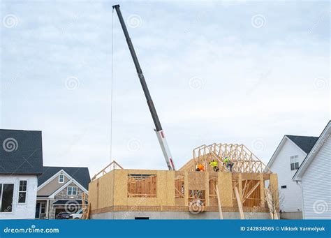 Installation of Rafters on a New Plywood House Frame Wood Stock Image - Image of townhouse ...