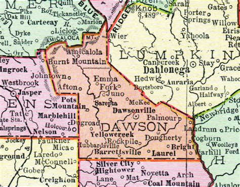 Dawson County, Georgia, 1911, Map, Rand McNally, Dawsonville, Amicalola, Palmour