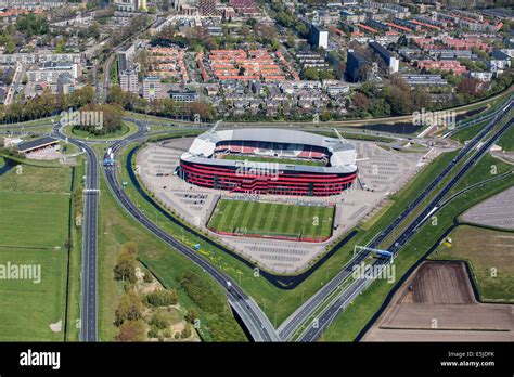 Netherlands, Zaandam, Football stadium of AZ football club. aerial ...