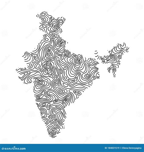 India Map from Black Isolines or Level Line Geographic Topographic Map Grid. Vector Illustration ...