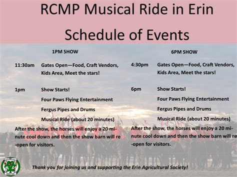 Musical Ride Schedule - Erin Agricultural Society - Erin, Ontario