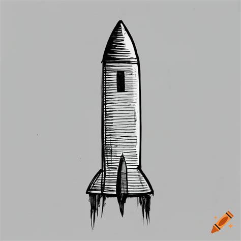 Pencil drawing of a 1960s science fiction rocket on Craiyon