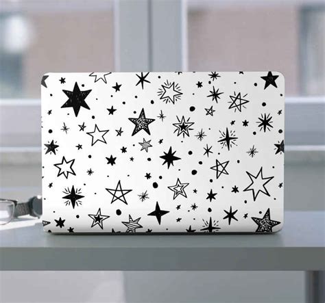 Black star pattern white background laptop stickers - TenStickers