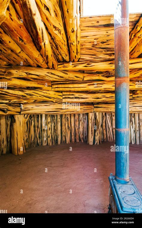 Interior of traditional Navajo Hogan home; Navajo Tribal Park; Monument ...