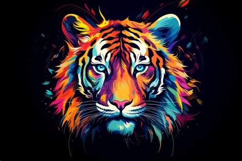 Colorful Tiger Portrait, Illustration in Bright Colors, Pop Art Style ...