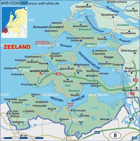 Map of Zeeland (State / Section in Netherlands) | Welt-Atlas.de