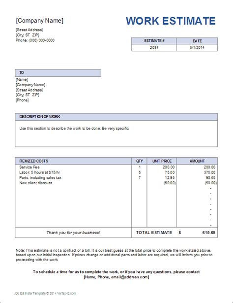 Job Estimate Template | Professional Word Templates