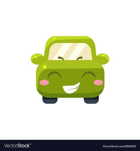 Happy Green Car Emoji Cute Childish Style Character Flat Isolated Vector Icon. Download a Free ...