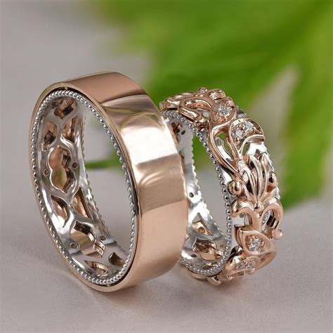 His and Hers Gold Wedding Rings. Two Tone Gold Wedding Bands. Gold ...