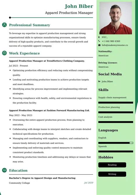 Apparel Production Manager Resume Samples UK Build My Resume, Best Resume Format, Job Resume ...