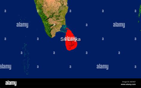 Satellite Image Of Sri Lanka Highlighted Red Stock Photo - Alamy