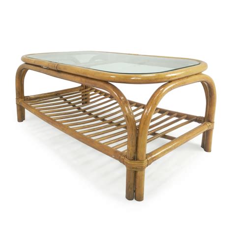 80% OFF - Glass Top Bamboo Coffee Table / Tables