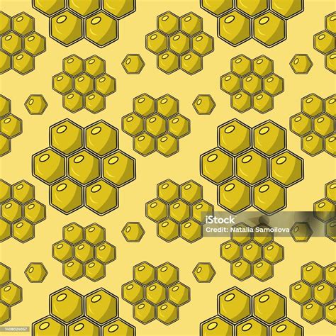 Delicate Print Yellow Honeycomb With Honey Seamless Square Pattern In ...