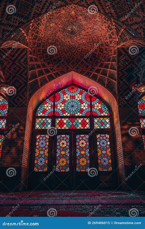 Low-angle of Inside View of Nasir Al-Mulk Mosque with Colorful Window ...