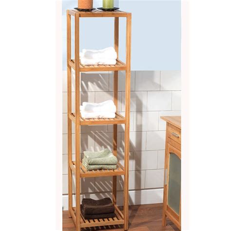 Bathroom Storage Tower 5 Tier Towel Shelf Natural Bamboo Unit: Amazon.co.uk: Kitchen & Home