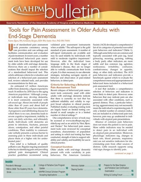 Tools for Pain Assessment in Older Adults with End-Stage Dementia