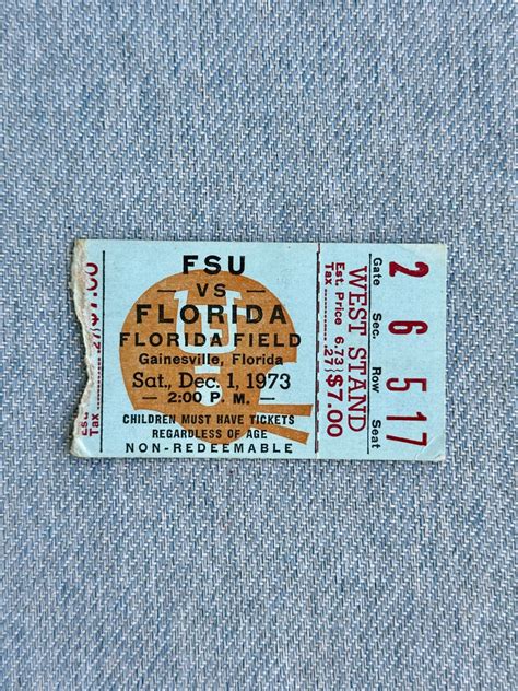 FSU Vs Florida 1973 Ticket Stub - Etsy