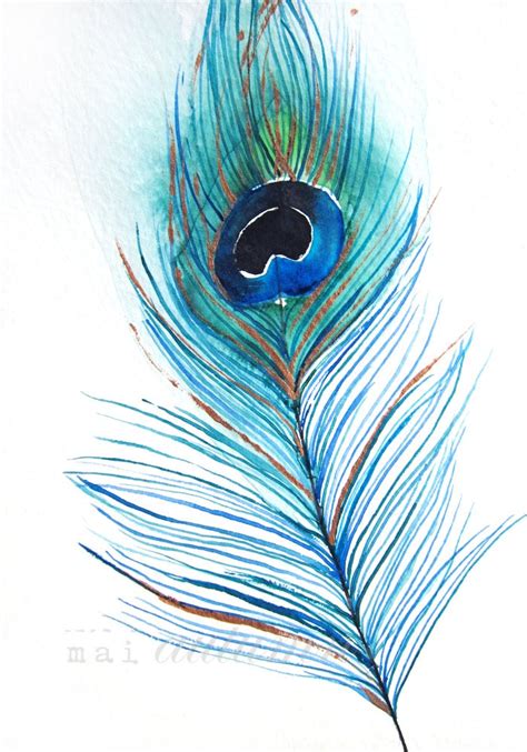 Peacock Feather II Original Watercolor Painting Botanical