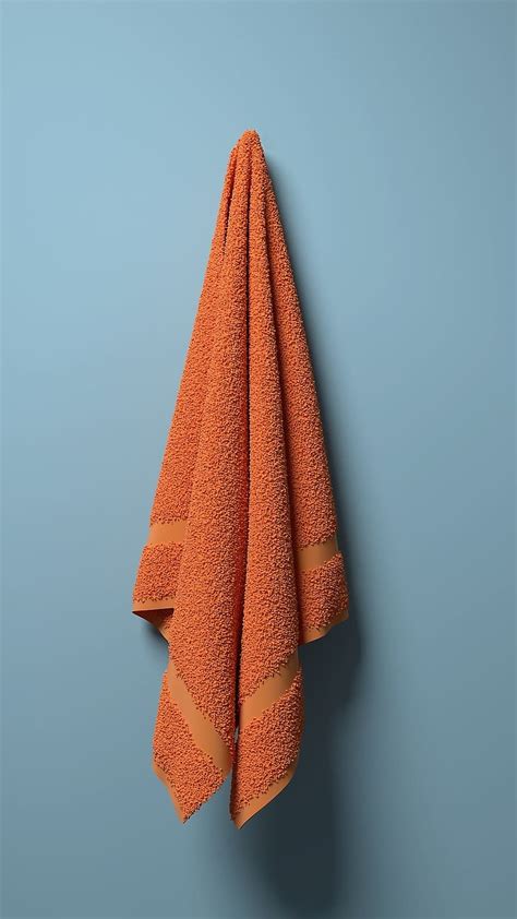 towel, bathroom, clean, new, orange, simple, studio shot, indoors, colored background, still ...