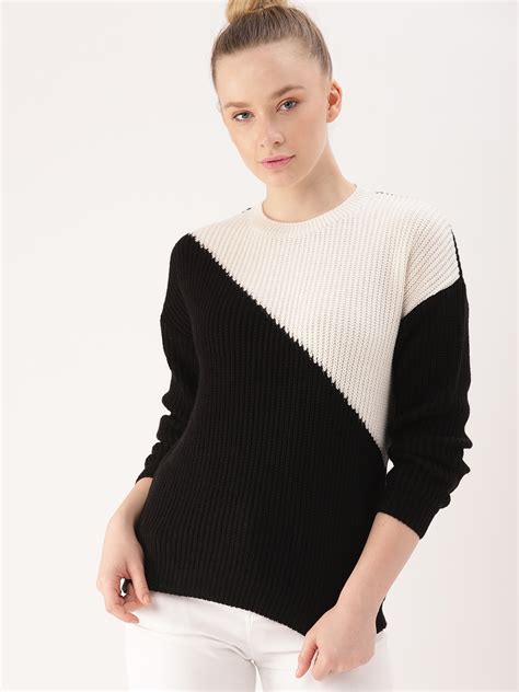 Buy DressBerry Women Black & White Colourblocked Sweater - Sweaters for ...