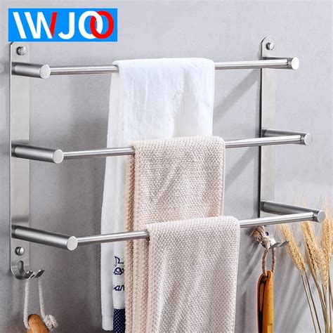 Stainless Steel Towel Bar Bathroom Towel Holder Three Layer Towel Rack Hanging Holder Wall ...