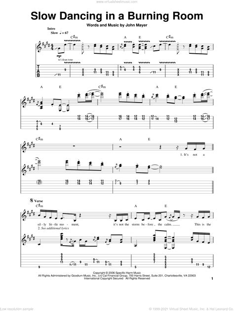 Slow Dancing In A Burning Room sheet music for guitar (tablature, play-along) v2