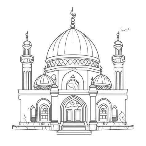 Mosque Coloring Pages On White Background Outline Sketch Drawing Vector ...