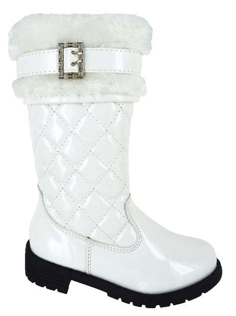 GIRLS FAUX FUR LINED BUCKLE QUILTED KIDS INFANTS MID CALF WINTER BOOTS SIZE 7-3