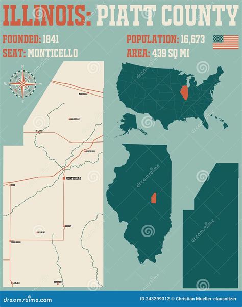Map of Piatt County in Illinois Stock Vector - Illustration of piatt, road: 243299312