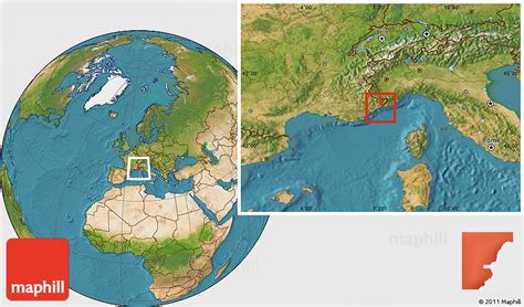 Satellite Location Map of Monaco