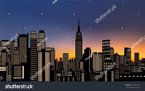 Silhouette Buildings New York City Downtown Stock Vector (Royalty Free ...