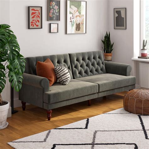 Novogratz Upholstered Cassidy Futon, Convertible Sofa Bed, Gray Velvet - Walmart.com - Walmart.com