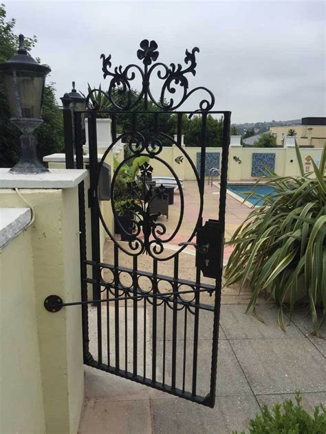 Gates - Salisbury - Style 1A - Tall Wrought Iron Side Gate With Decorative Panel, Gate Topper ...