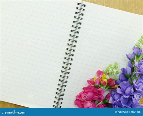 Blank Notebook Diary Background With Artificial Flower Background Stock ...