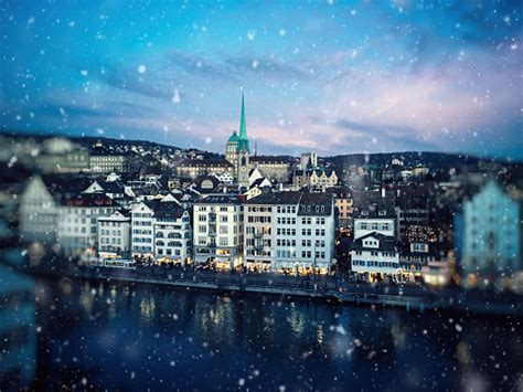 Christmas Snow In Zurich Switzerland Stock Photo - Download Image Now - iStock